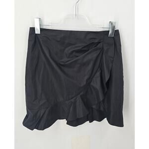 Isabel Marant Black Faux Wrap Mini Skirt Ruffle Hem Cotton Sateen Size 38 US 6